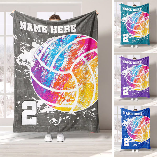 Personalized Volleyball Blanket, Custom Name Number Soft Cozy Sherpa Fleece Throw Blankets