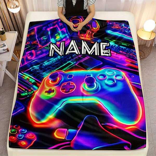 Custom Name Gaming Controller Flannel Throw Blanket