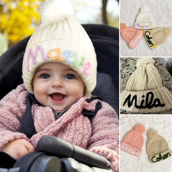 Custom Name Kid's Winter Hat, Handmade Embroidered Baby Hat, Personalized Baby Beanie, Knit Toddler Beanie
