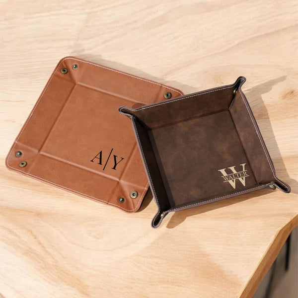 Personalized Leather Valet Tray, Engraved Vegan Leather Tray