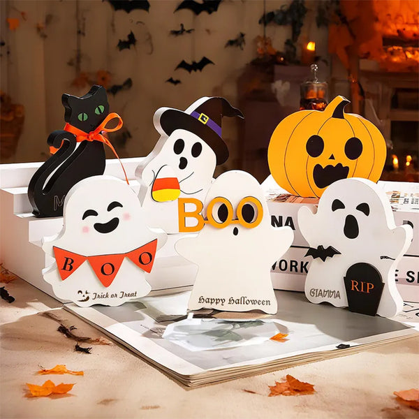 Custom Engraved Halloween Wooden Ghost Decor,Cute Ghost Halloween Desk Decor