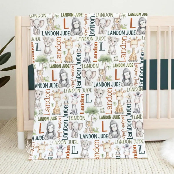 CUSTOM BABY BOY Safari Animals Baby Blanket