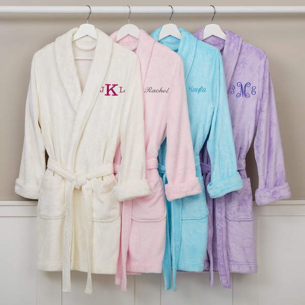 Classic Embroidered Short Fleece Robe, Gifts for Her