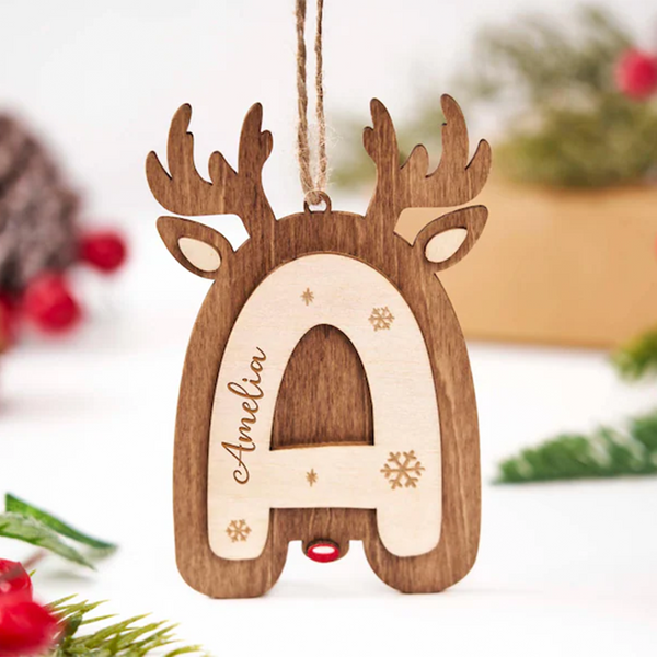 Reindeer letter ornaments personalized stocking tags for Christmas gifts name tags