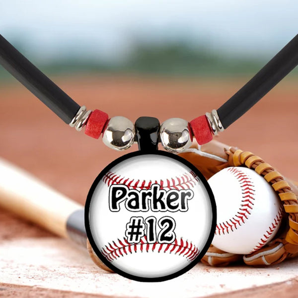 Personalized Boys Baseball Number Name Necklace Customized Baseball Charm