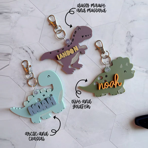 Dinosaur Backpack Tag, Acrylic Bag Tag, Diaper Bag Tag