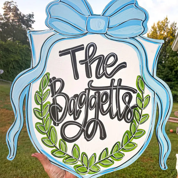 Personalized Door Hanger - crest Door Decor - coquette Door Sign