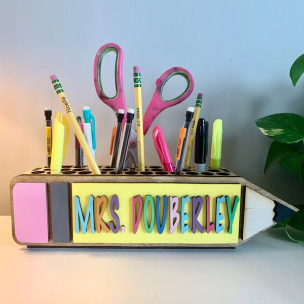 Teacher Wooden Pencil, Scissors & Pen Holder