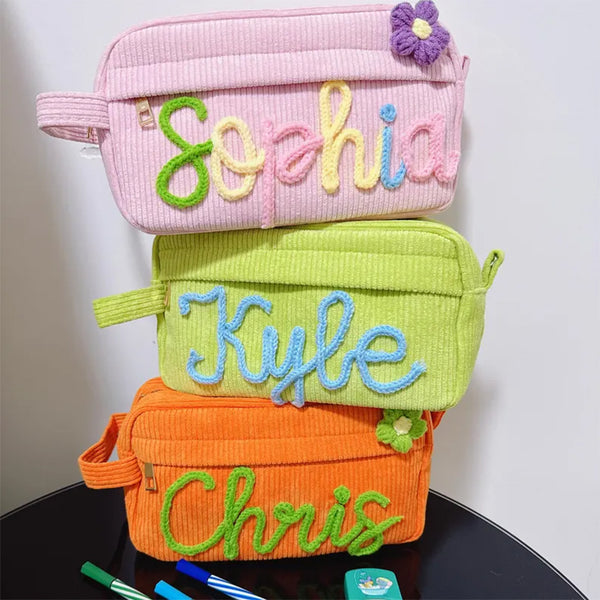Yarn Name Pencil Case, Personalized Corduroy Pouch, Back To School Gift