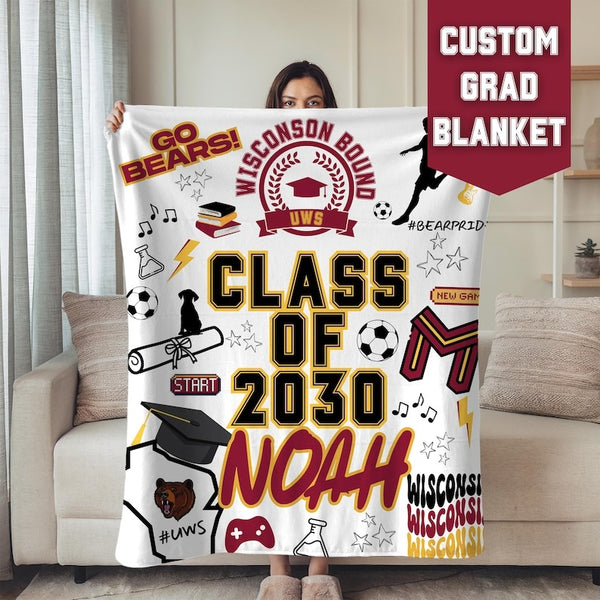 College Bed Party Customized College Blanket Custom Design School Colors Dorm Decor Graduation Gift Name