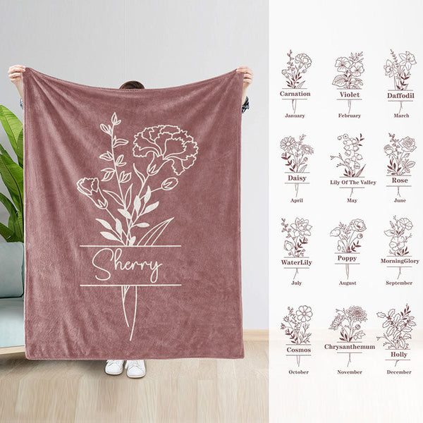 Birth Flower Blanket Custom Birth Month, Personalized Birth Blanket, Custom Blanket