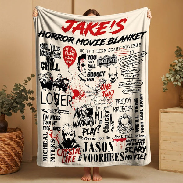 Custom Name Horror Movie Blanket: Freddy, Michael Myers Halloween Decor