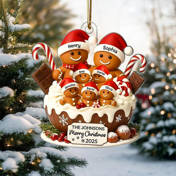 Personalized Gingerbread Family Christmas Ornament - Custom Names