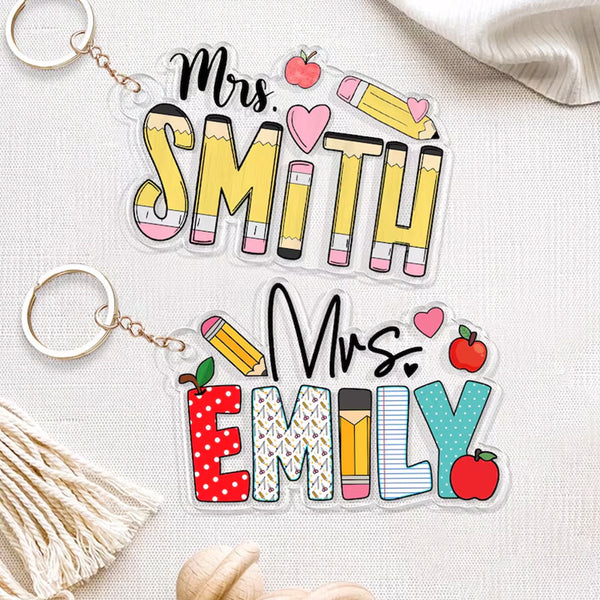Personalized Teacher Appreciation Gifts, Custom Pencil Alphabet Teacher Keychain