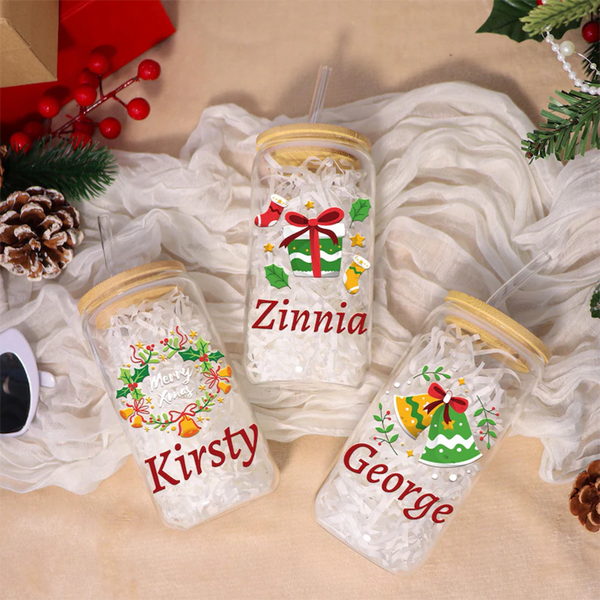 Personalized Christmas Tumblers| Custom Glass Coffee cup