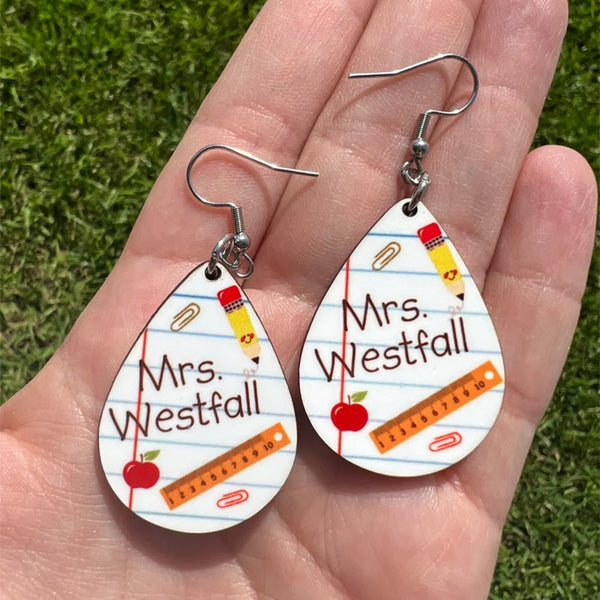 Personalized Teacher Earrings. Notebook-classroom earrings