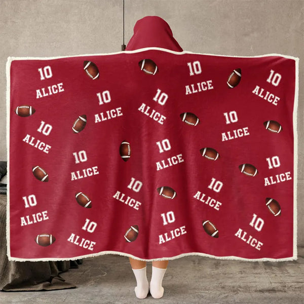 Personalized Football Wearable Hooded Blanket