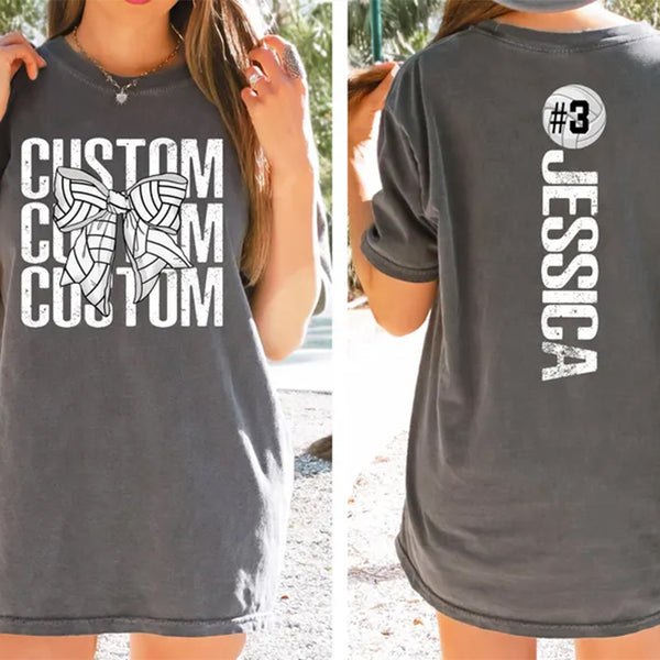 Comfort Colors  Volleyball Bow Shirt, Personalized Volleyball Shirt