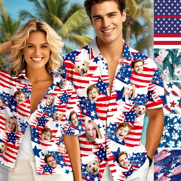 Custom Independence Day Shirt, Personalized Face man women kid Hawaiian Shirt