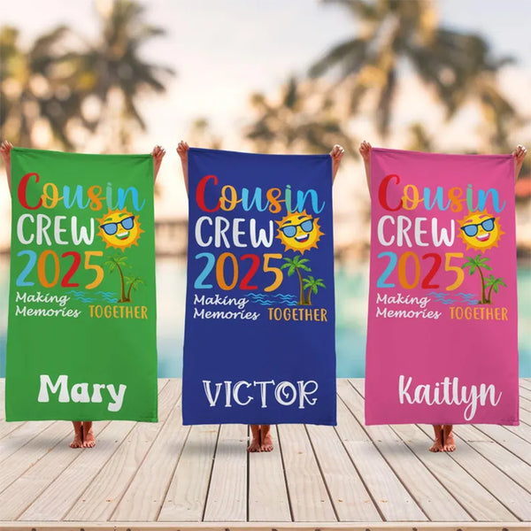 Custom Cousin Crew Beach Towel, Summer Beach Gift For Cousin
