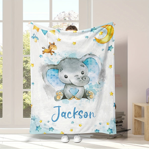 Personalized Digital Printing Flannel Fleece Blanket, Elephant Element