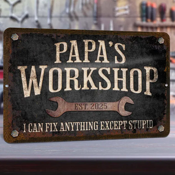 Custom Workshop Sign, Dad's Workshop, Metal Garage Sign