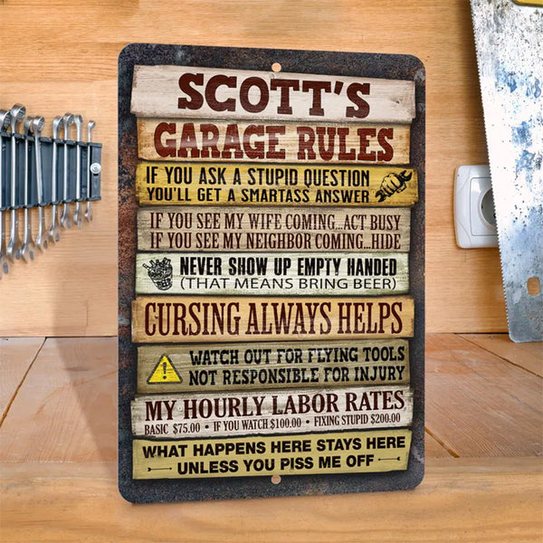 Personalized Garage Rules Sign for Workshop or Office
