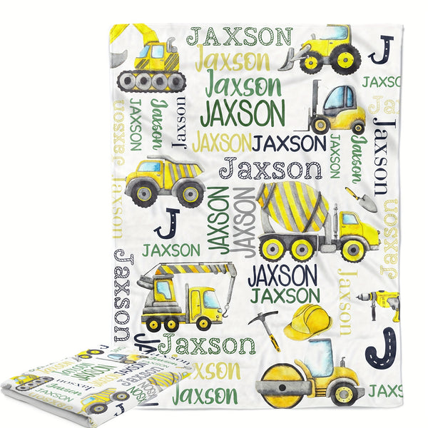 Personalized Construction Fleece Blanket with Name
