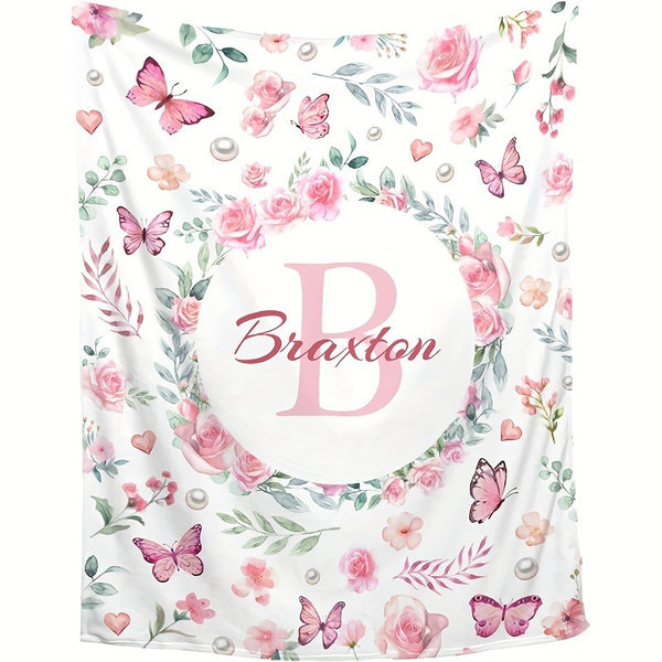 Personalized Butterfly and Floral Print Blanket