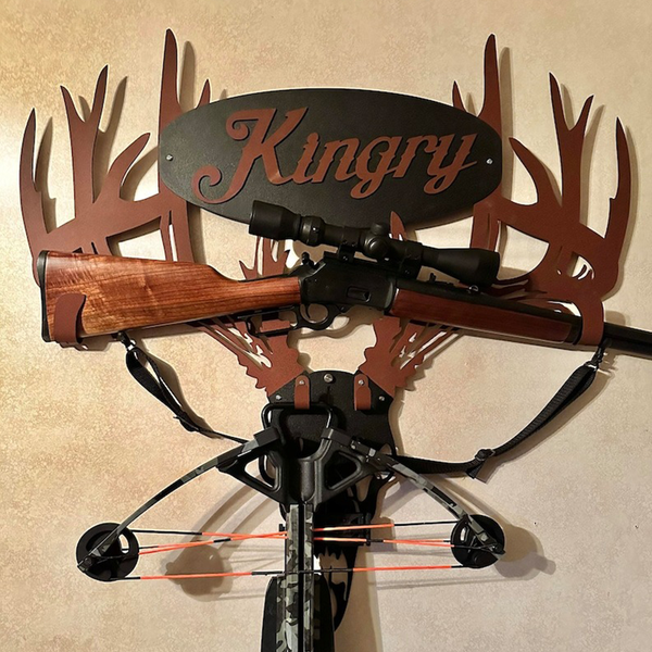 Custom made personalized metal bow holder gun and crossbow