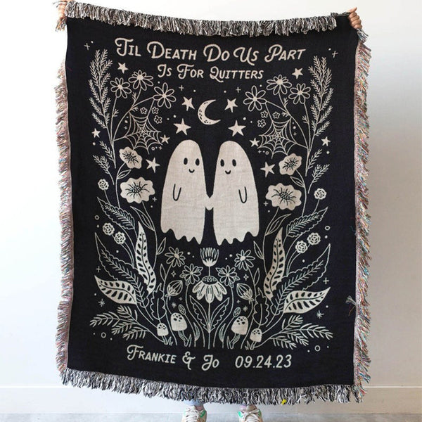 Til Death Blanket: Ghosts Woven Throw, Unique Spooky Couple Gift