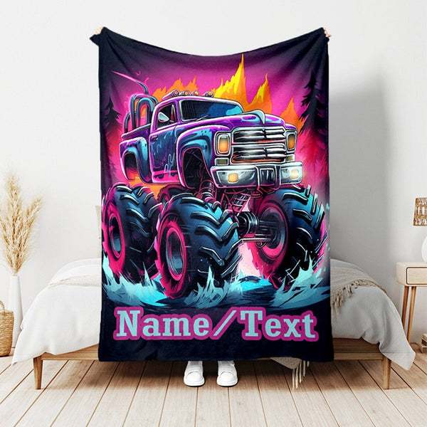 Personalized Monster Truck Sofa Blanket with Custom Name