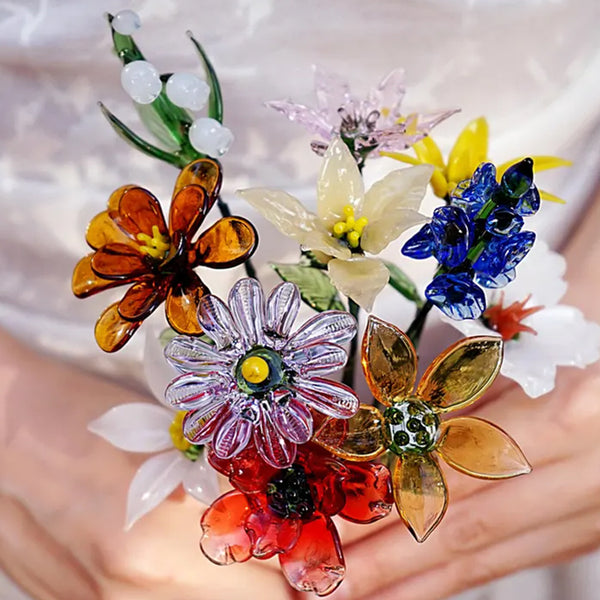 Glass Birth Month Flowers, Birth Flower Bouquet