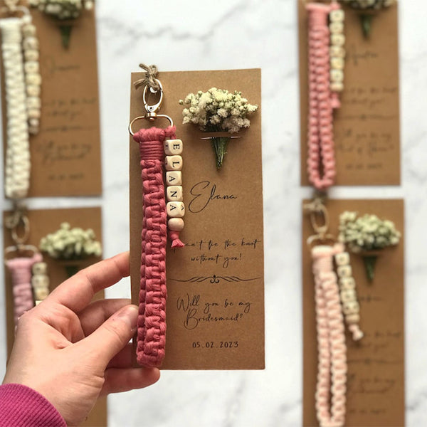 Boho Bracelet Name Keychain, Will You Be My Bridesmaid Gift