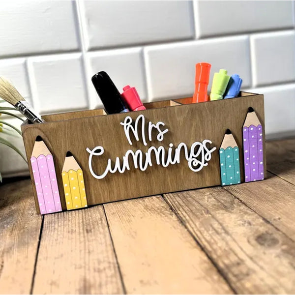 Personalized Pencil Teacher Desk Organizer, Custom Teacher Desk Caddy