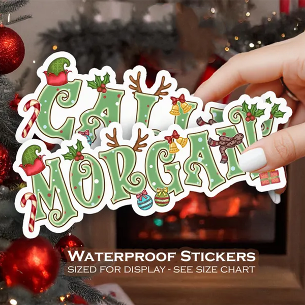 Christmas Name Sticker, Personalized Green Holiday Label