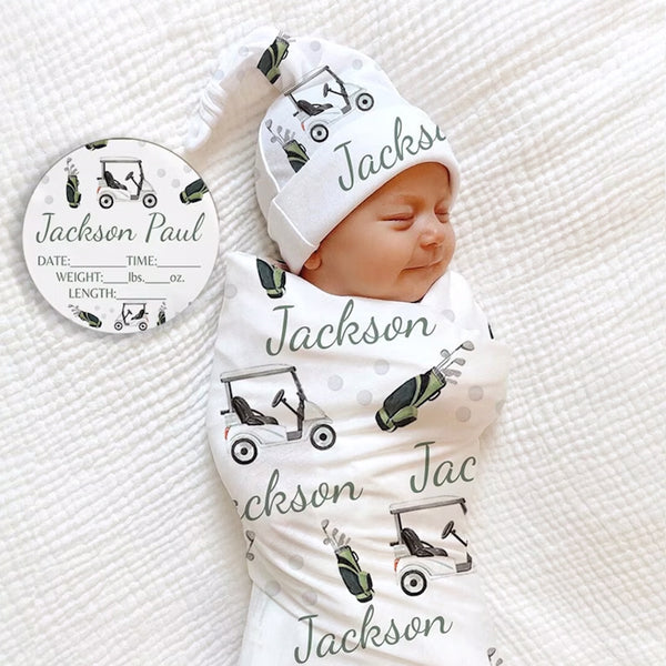 WATERCOLOR GOLF SWADDLE Set -Personalized Golf Baby Blanket Gift