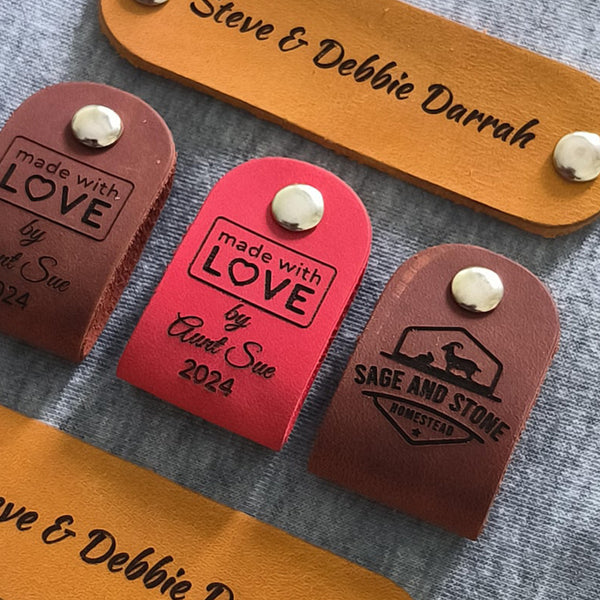 Personalized 3 x 0.85" Full-Grain Leather Labels with Rivets