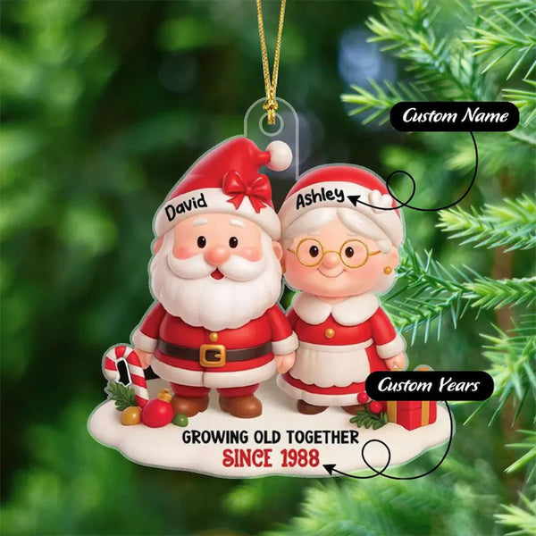 Personalized Santa Couple Growing Old Together Acrylic Ornament