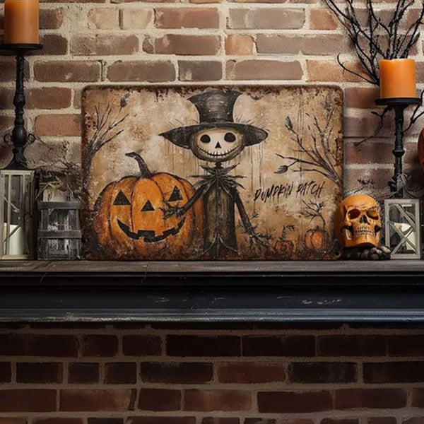 Primitive Halloween Decor Metal Sign Decoration Antique Rustic Porch Outdoor Safe