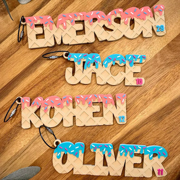 Ice Cream Drip Personalized Name Bag Tag – Backpack or Sports Bag Tag