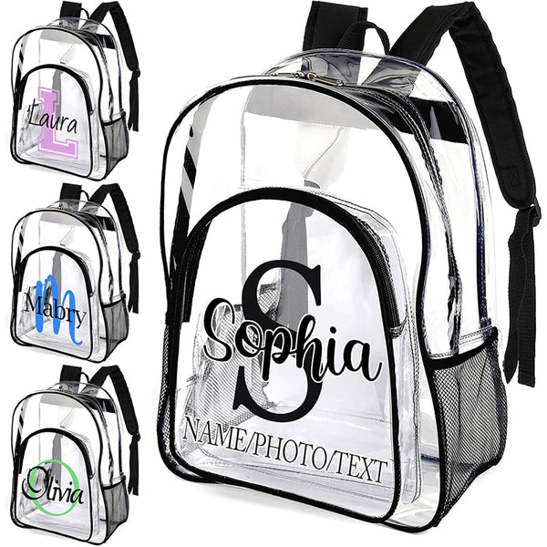 Personalized Clear Backpack Custom Name PVC Transparent Backpacks