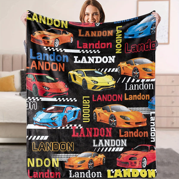 Customizable Landon Cartoon Sports Car Flannel Blanket