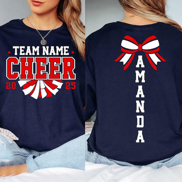 Custom Cheer Team Name Shirt, Custom Cheerleader Gift Two Sided Shirt