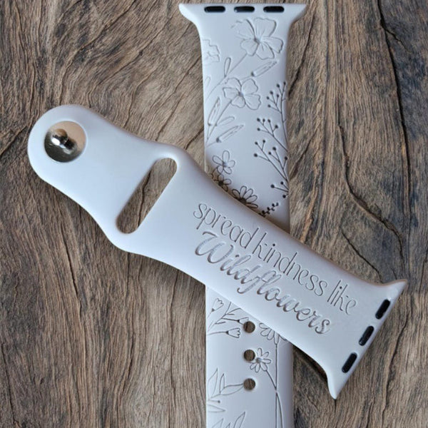 SPREAD KINDNESS, WILDFLOWERS, Silicone Watch Band, Laser Engraved