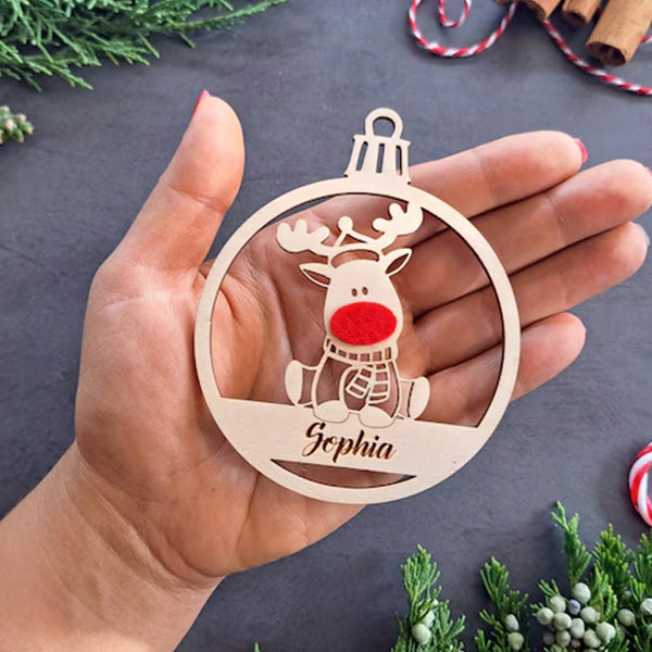 Personalised Reindeer ornament, Red nose decor