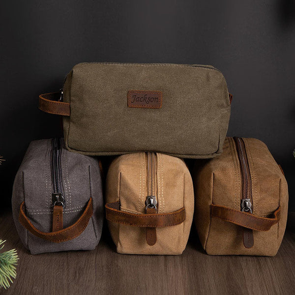 Custom Mens Toiletry Bag,Personalized Canvas Travel Bag,Travel Toiletry Bag,Men's Dopp Kit,Engraved Dopp Bag