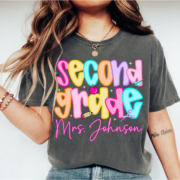 Custom Second Grade Teacher Shirt, Comfort Colors 2nd Grade Teacher Name Shirt