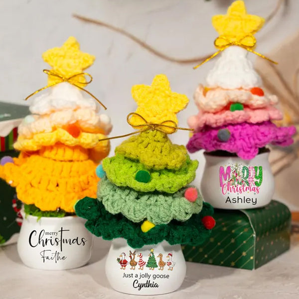 Custom Crochet Christmas Tree with Pom Poms, Personalized Xmas Decor