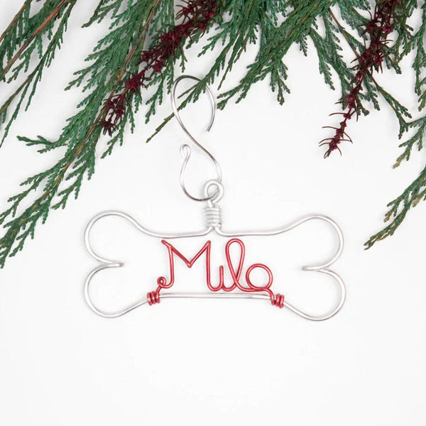 Personalized Pet Ornament - Handcrafted Wire Dog Bone With Pet'S Name - Dog Christmas Gift